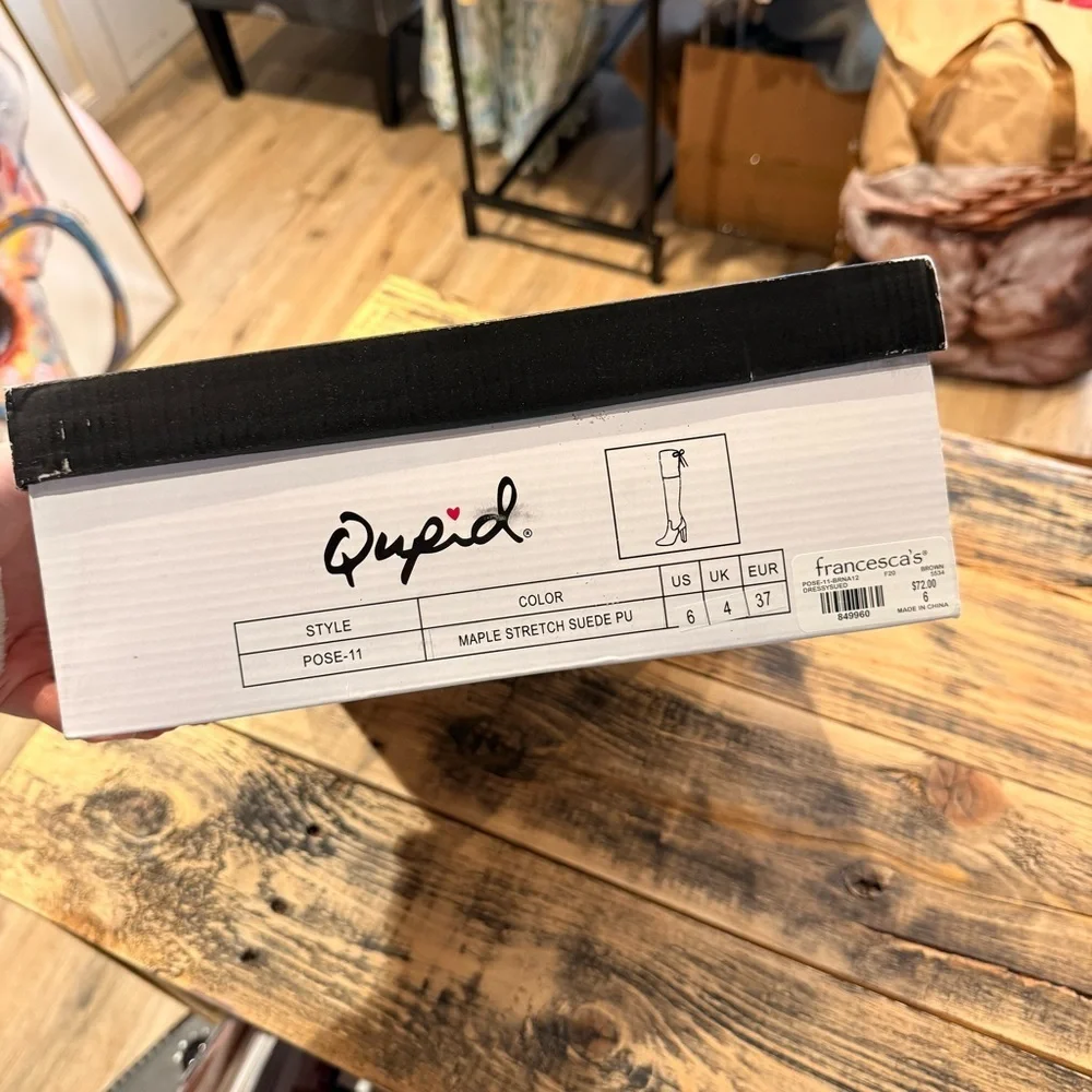 Francescas Over The Knee Brown Suede Heeled Boots